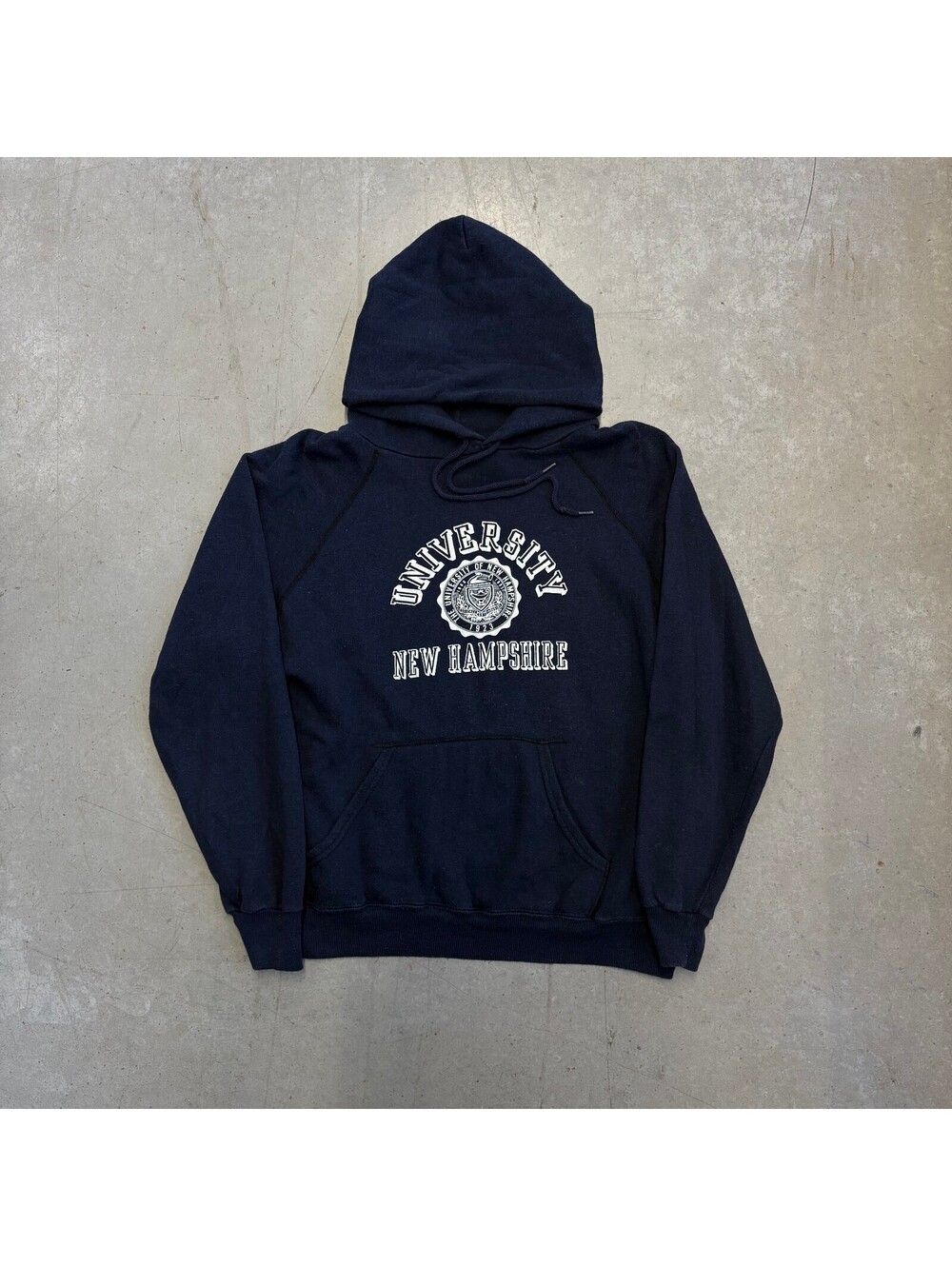 Vintage 70s University Of New Hampshire Crest Logo Hoodie Small Navy